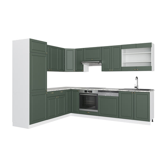 Vicco Cucina angolare completa Verde-oro Country House/Bianco 227 x 60 cm senza piano di lavoro
