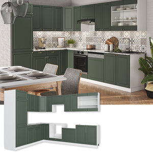 Vicco Cucina angolare completa Verde-oro Country House/Bianco 227 x 287 cm , PL Marmo