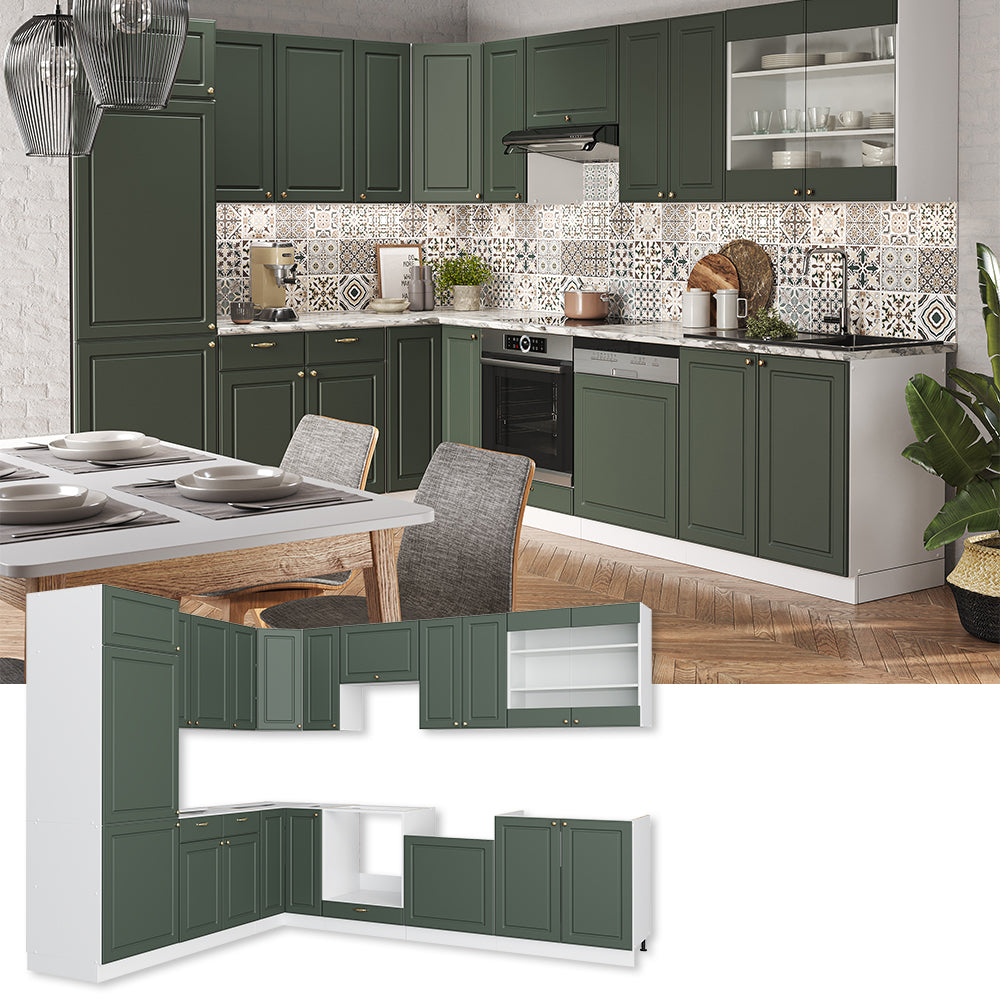 Vicco Cucina angolare completa Verde-oro Country House/Bianco 227 x 287 cm , PL Antracite