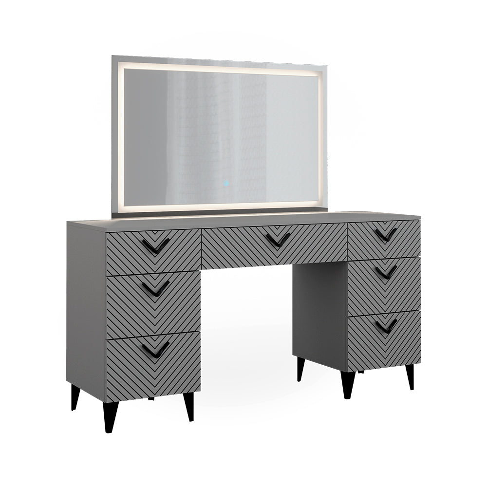 Vicco Tavolo da toeletta Grigio 150 cm con specchio a LED