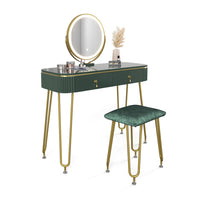 Vicco Tavolo da toeletta Verde scuro lucido 100 cm con illuminazione LED e sgabello