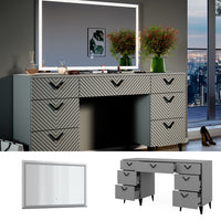 Vicco Tavolo da toeletta Grigio 150 cm con specchio a LED