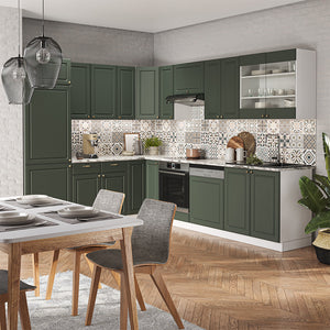 Vicco Cucina angolare completa Verde-oro Country House/Bianco 227 x 287 cm , PL Marmo