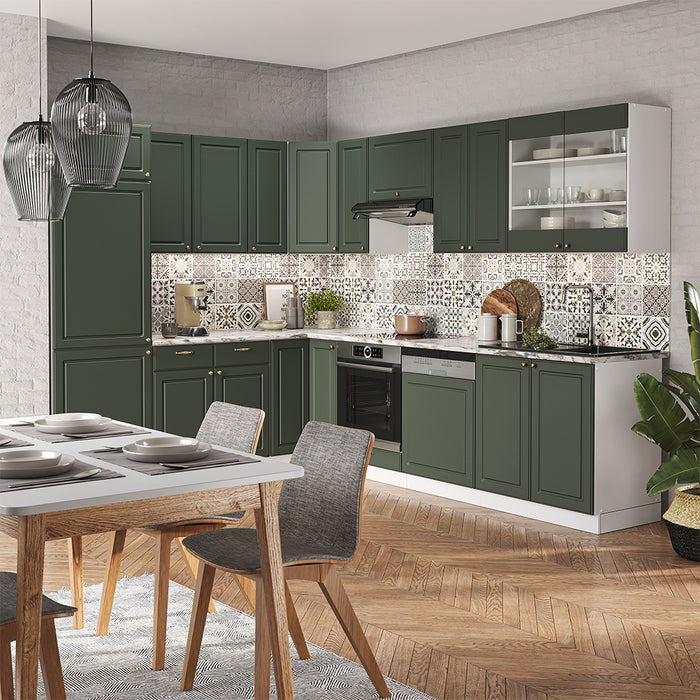 Vicco Cucina angolare completa Verde-oro Country House/Bianco 227 x 287 cm , PL Marmo