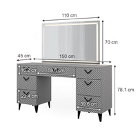 Vicco Tavolo da toeletta Grigio 150 cm con specchio a LED