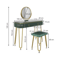 Vicco Tavolo da toeletta Verde scuro lucido 100 cm con illuminazione LED e sgabello