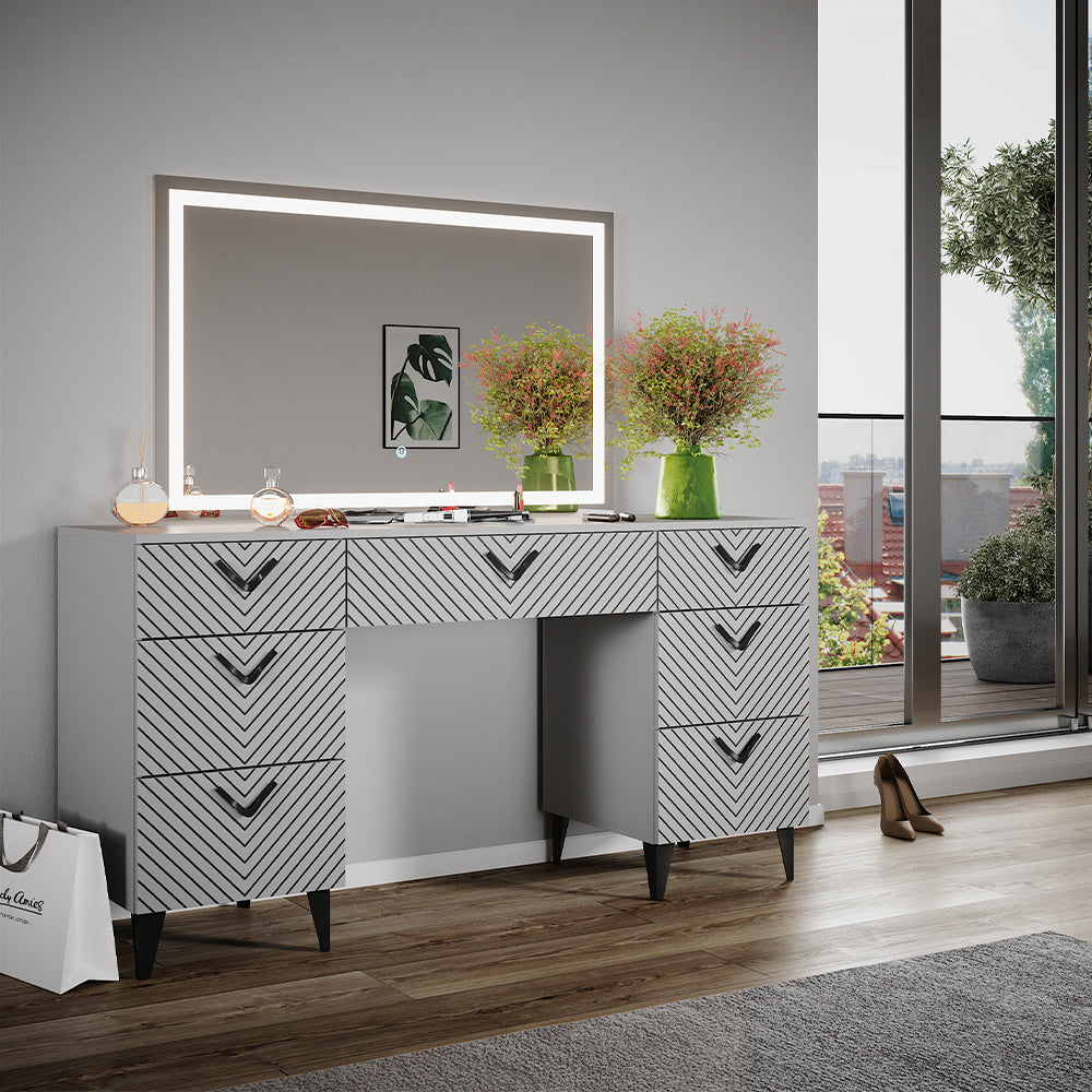 Vicco Tavolo da toeletta Grigio 150 cm con specchio a LED