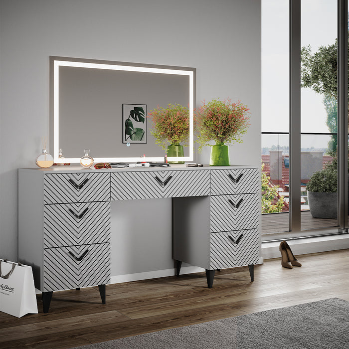 Vicco Tavolo da toeletta Grigio 150 cm con specchio a LED