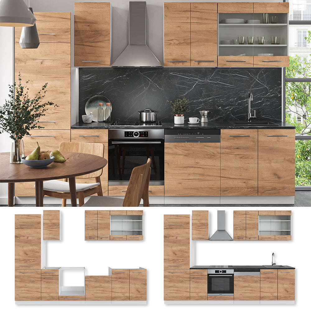 Vicco Cucina componibile Quercia dorata/bianco 300 cm , PL Marmo