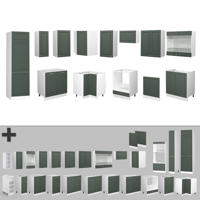 Vicco Cucina angolare completa Verde-oro Country House/Bianco 227 x 287 cm , PL Antracite