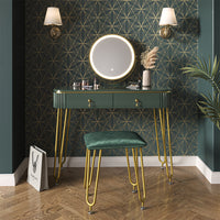 Vicco Tavolo da toeletta Verde scuro lucido 100 cm con illuminazione LED e sgabello
