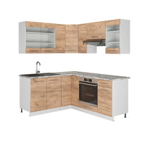 Vicco Cucina angolare completa Quercia dorata/bianco 160 x 60 cm senza piano di lavoro