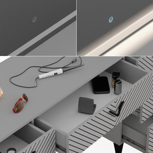 Vicco Tavolo da toeletta Grigio 150 cm con specchio LED e sgabello