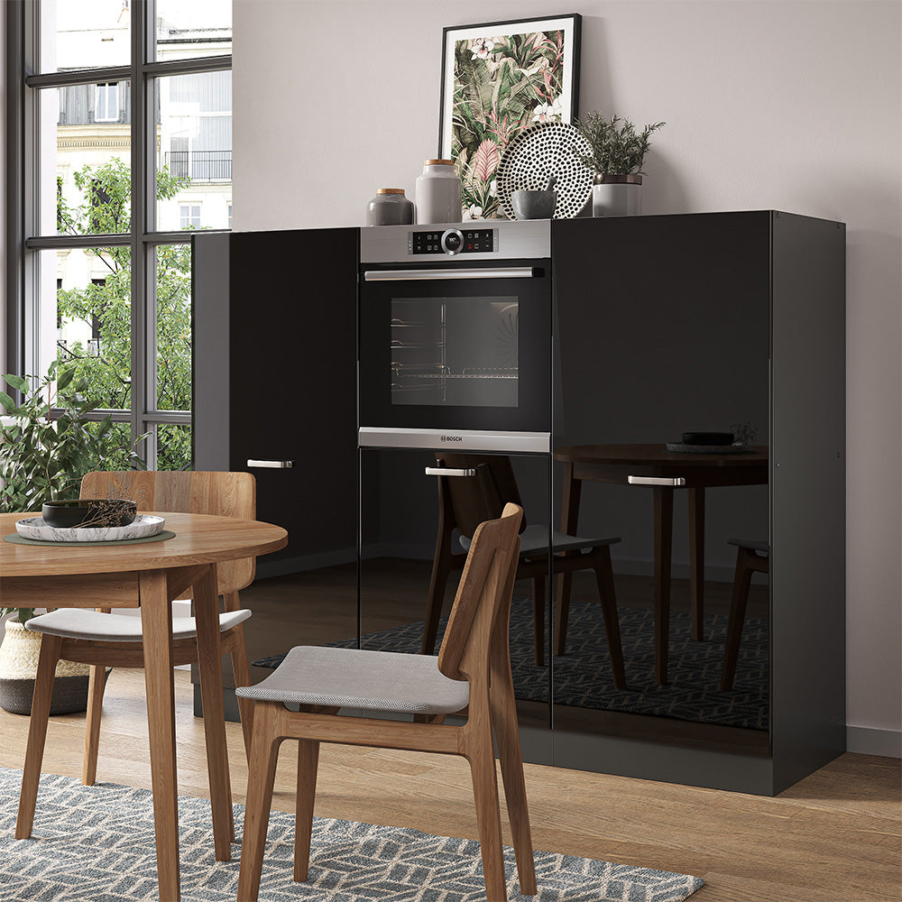 Vicco Cucine componibili piccole Nero lucido/antracite 180 cm senza piano di lavoro