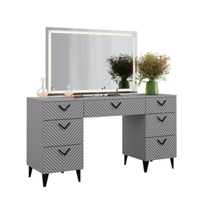 Vicco Tavolo da toeletta Grigio 150 cm con specchio a LED