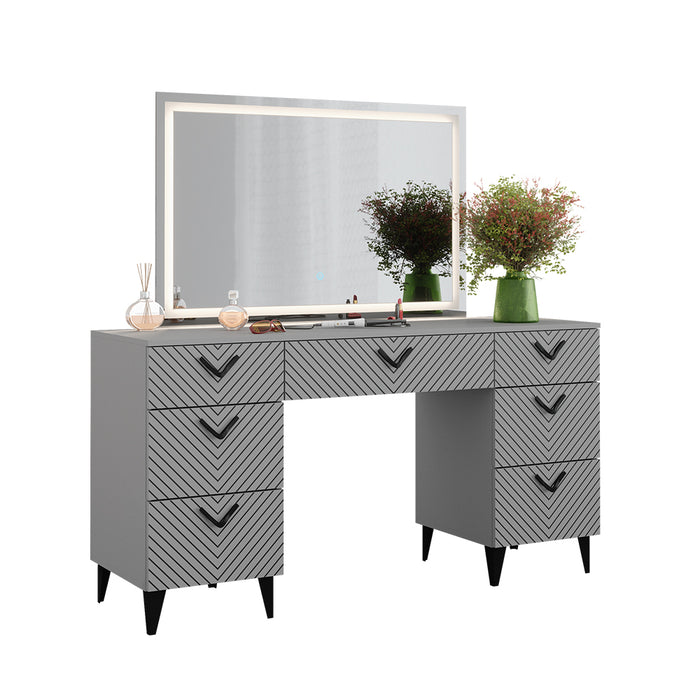 Vicco Tavolo da toeletta Grigio 150 cm con specchio a LED