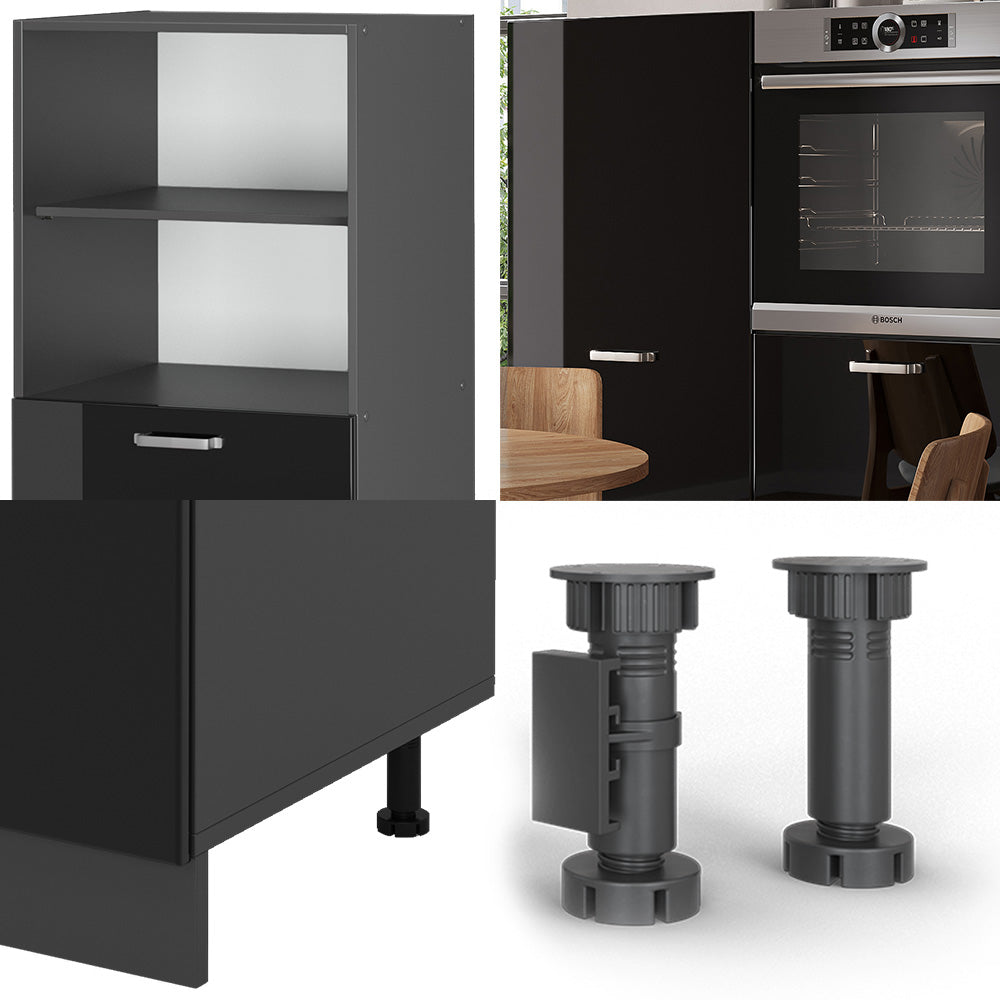 Vicco Cucine componibili piccole Nero lucido/antracite 180 cm senza piano di lavoro