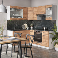 Vicco Cucina angolare completa Quercia dorata/bianco 160 x 60 cm senza piano di lavoro