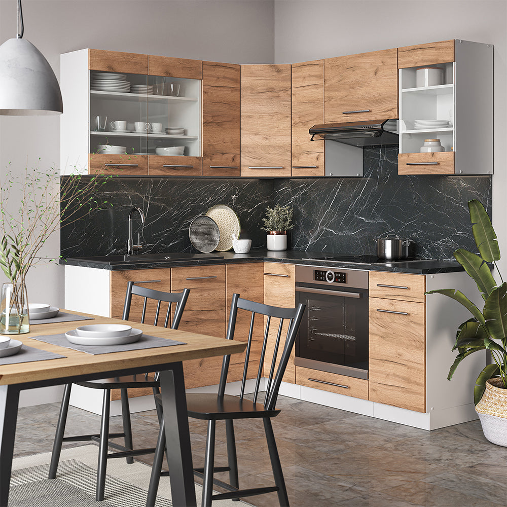 Vicco Cucina angolare completa Quercia dorata/bianco 160 x 190 cm , PL Marmo