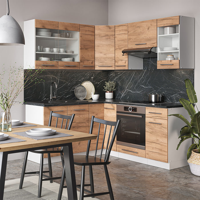 Vicco Cucina angolare completa Quercia dorata/bianco 160 x 190 cm , PL Marmo