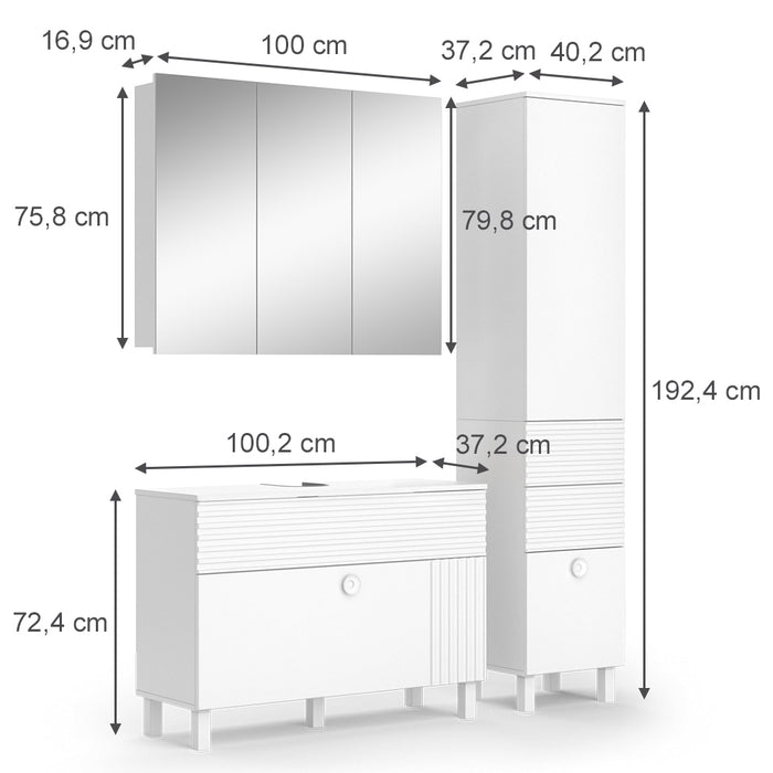 Vicco Set di mobili da bagno Bianco 3 parti, con colonna