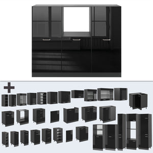 Vicco Cucine componibili piccole Nero lucido/antracite 180 cm senza piano di lavoro