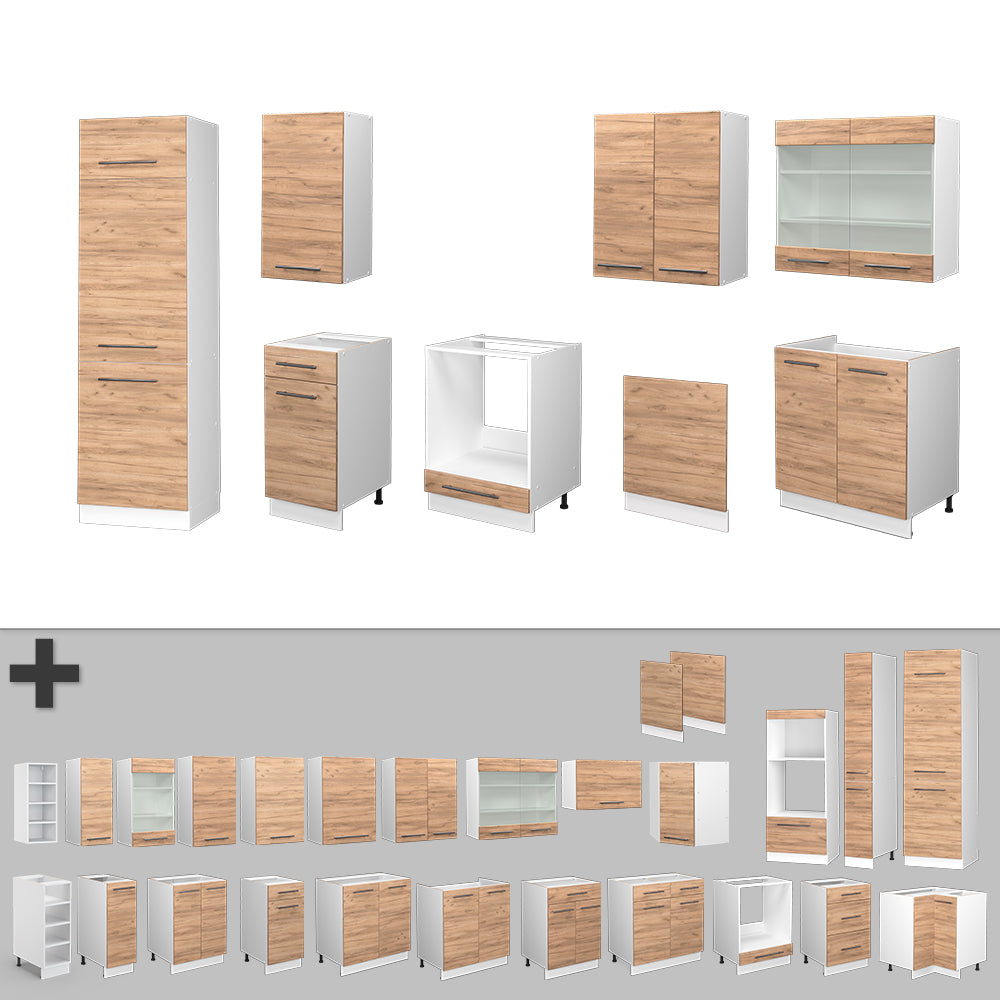 Vicco Cucina componibile Quercia dorata/bianco 300 cm senza piano di lavoro