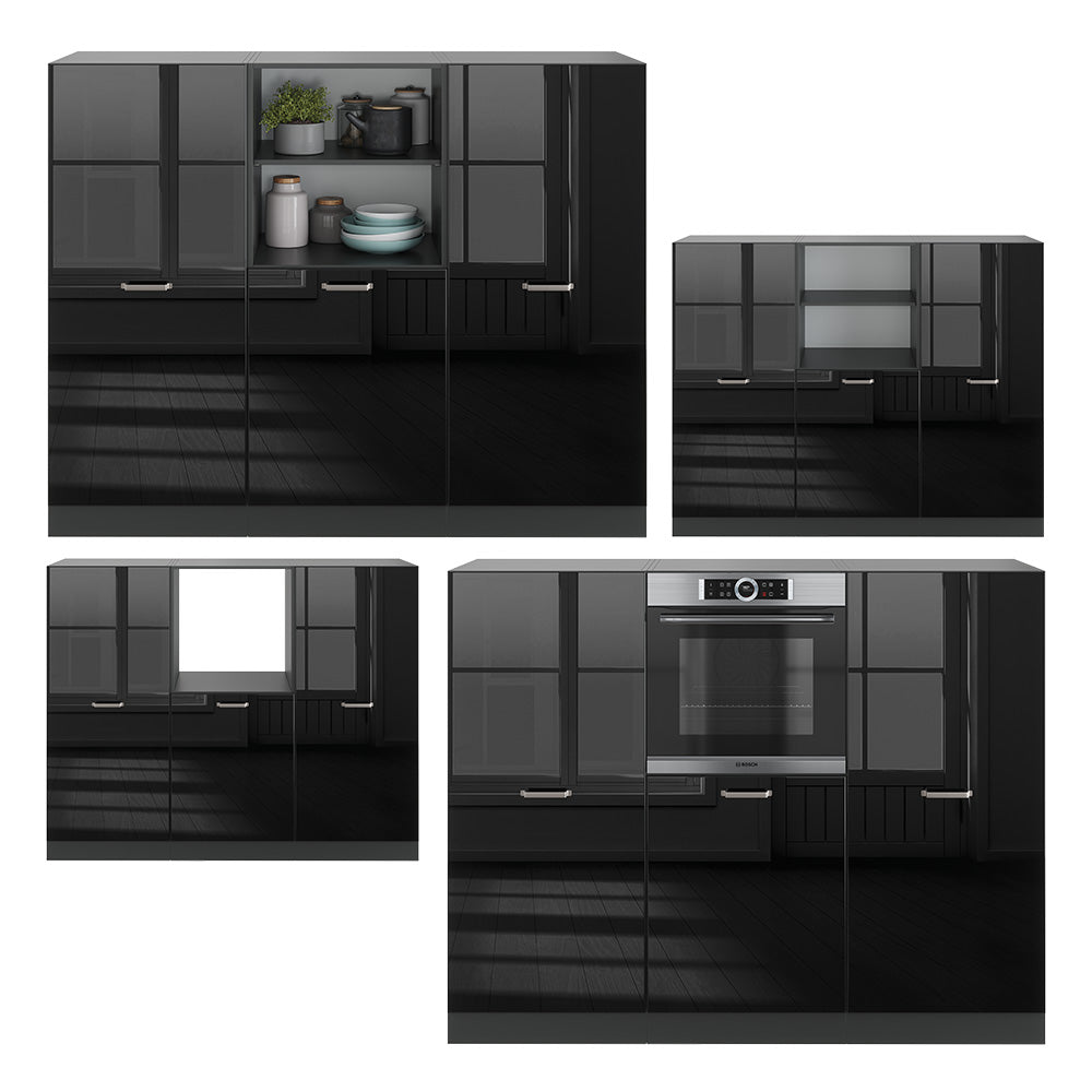 Vicco Cucine componibili piccole Nero lucido/antracite 180 cm senza piano di lavoro