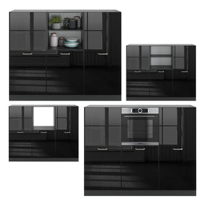 Vicco Cucine componibili piccole Nero lucido/antracite 180 cm senza piano di lavoro