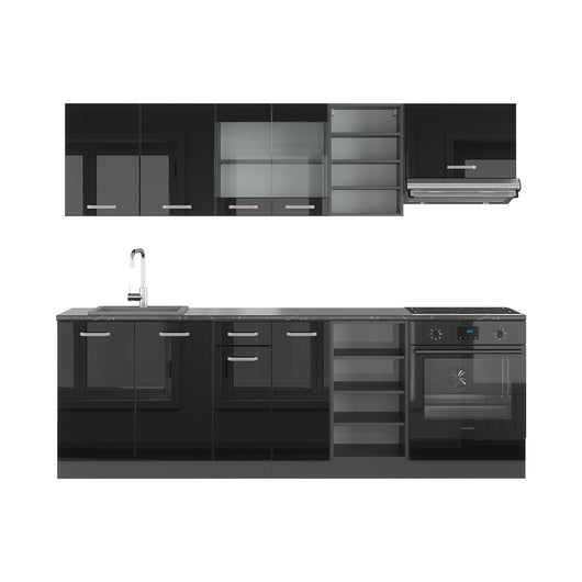 Vicco Cucina componibile Nero lucido/antracite 240 cm , PL Antracite