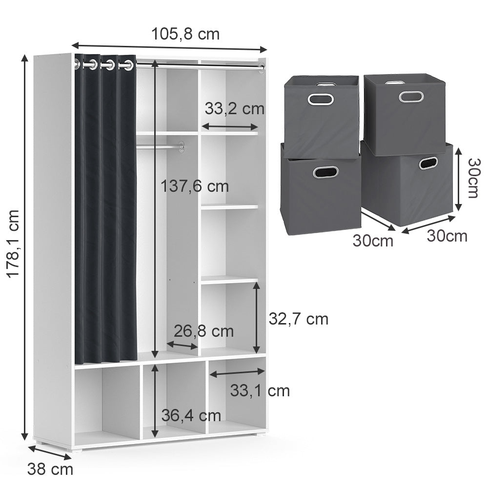 Vicco Armadio multifunzione Bianco 38 x 178.1 cm Con cassetti pieghevoli (grigio)