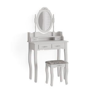 Vicco Tavolo da toeletta Bianco 75 cm con sgabello