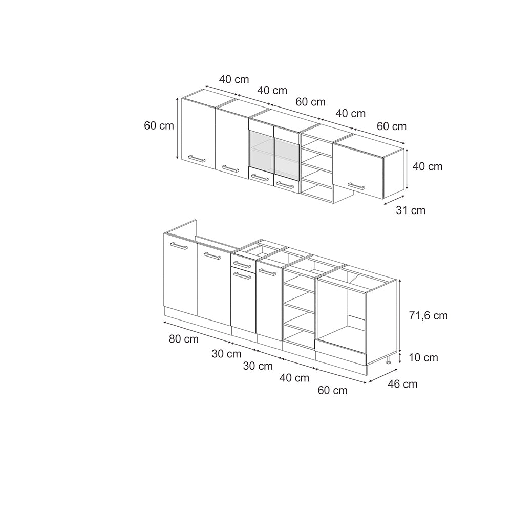 Vicco Cucina componibile Nero lucido/antracite 240 cm , PL Marmo