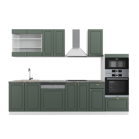 Vicco Cucina componibile Verde-oro Country House/Bianco 300 cm con armadio alto, senza piano di lavoro