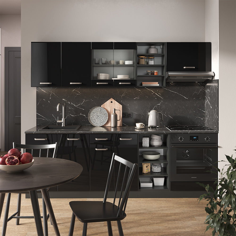 Vicco Cucina componibile Nero lucido/antracite 240 cm , PL Rovere
