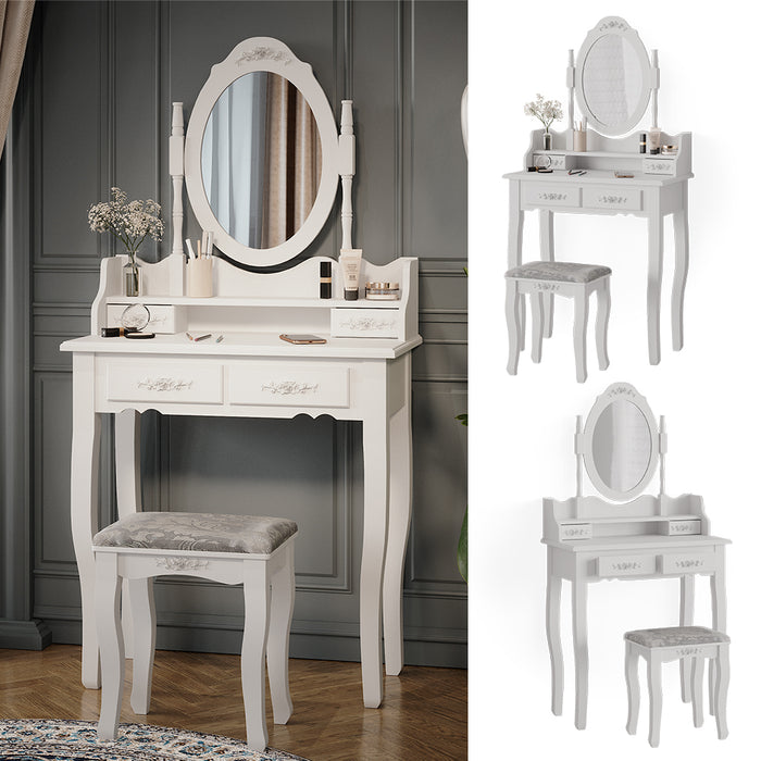 Vicco Tavolo da toeletta Bianco 75 cm con sgabello