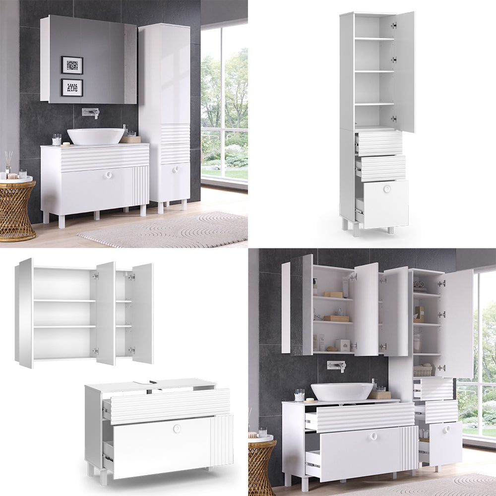 Vicco Set di mobili da bagno Bianco 3 parti, con colonna