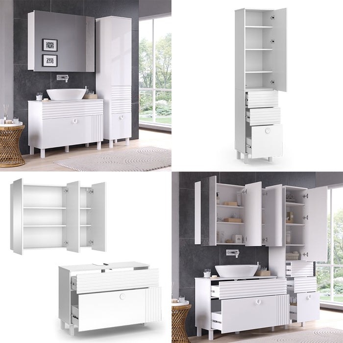 Vicco Set di mobili da bagno Bianco 3 parti, con colonna