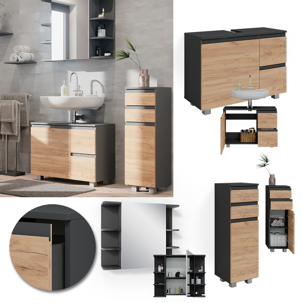 Vicco Set mobili bagno Grigio 3 parti