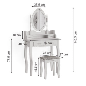 Vicco Tavolo da toeletta Bianco 75 cm con sgabello