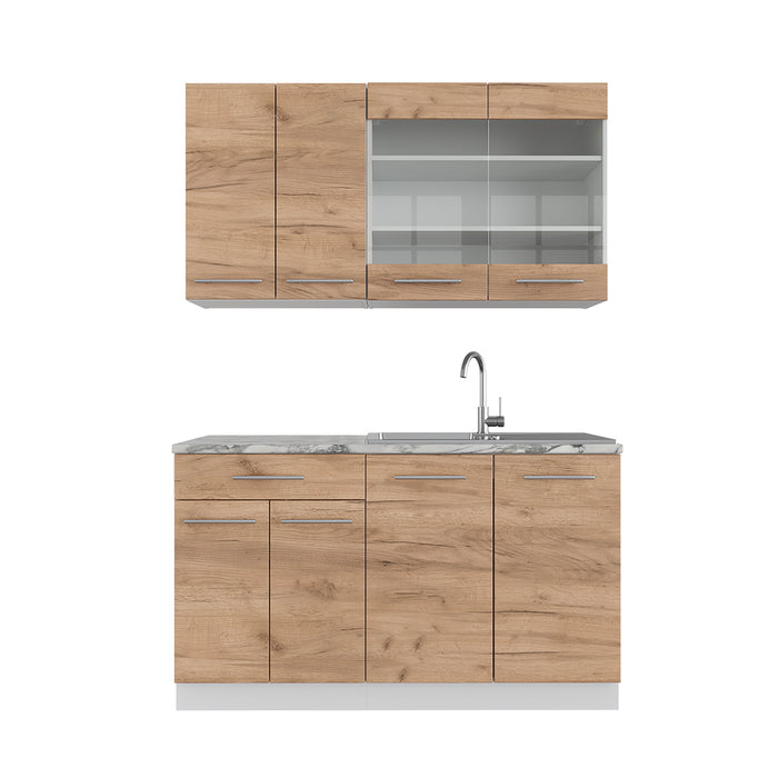 Vicco Cucina completa Quercia dorata/bianco 140 cm senza piano di lavoro