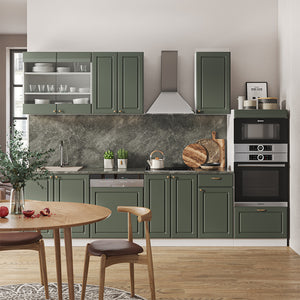 Vicco Cucina componibile Verde-oro Country House/Bianco 300 cm con armadio alto, PL Marmo