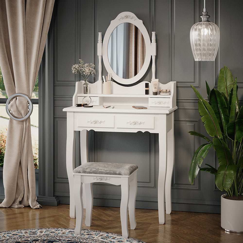 Vicco Tavolo da toeletta Bianco 75 cm con sgabello