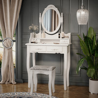 Vicco Tavolo da toeletta Bianco 75 cm con sgabello