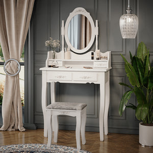 Vicco Tavolo da toeletta Bianco 75 cm con sgabello
