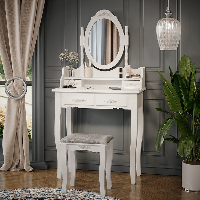 Vicco Tavolo da toeletta Bianco 75 cm con sgabello