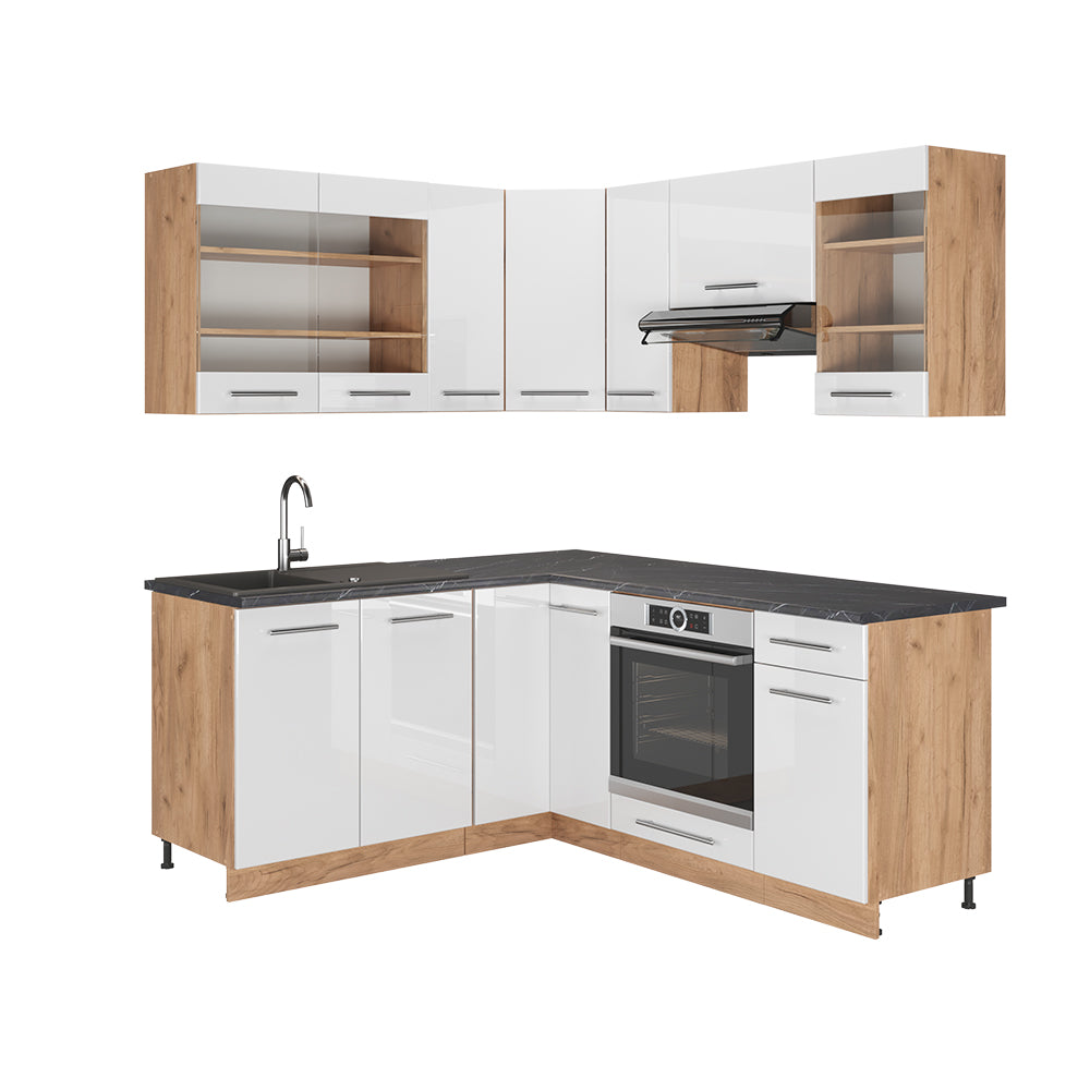 Vicco Cucina angolare completa Bianco lucido/oro power oak 160 x 190 cm , PL Antracite