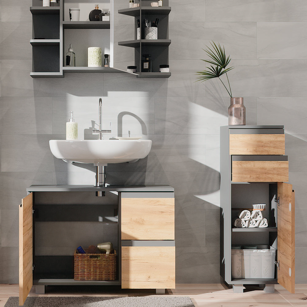 Vicco Set mobili bagno Grigio 3 parti