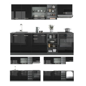 Vicco Cucina componibile Nero lucido/antracite 240 cm senza piano di lavoro