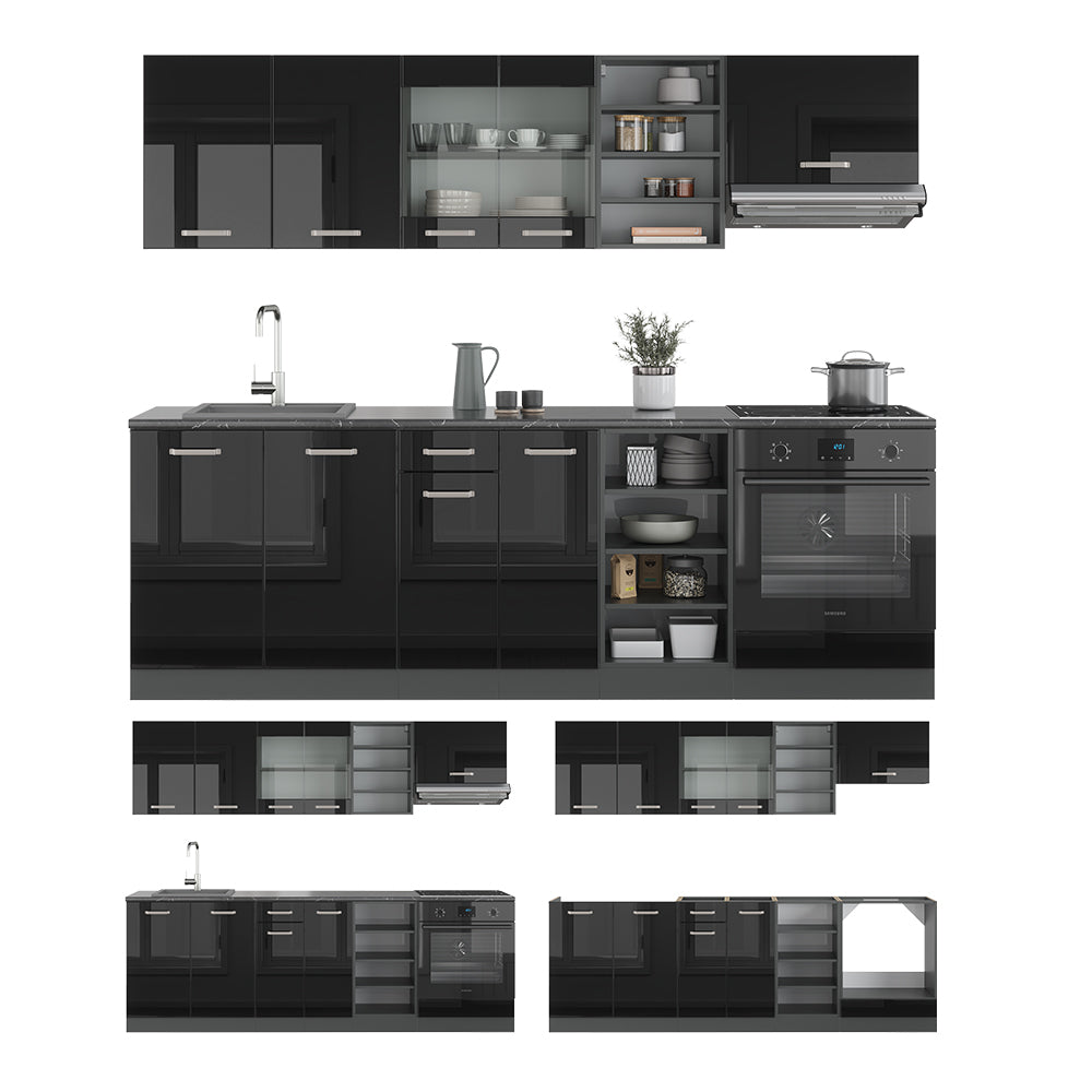 Vicco Cucina componibile Nero lucido/antracite 240 cm , PL Rovere